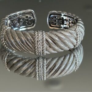 Judith RIpka Sterling Silver Wide Band Diamonique Textured Cuff